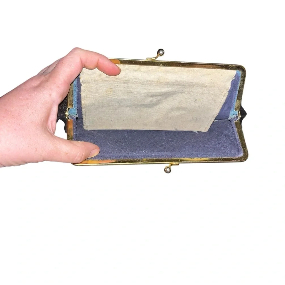 Vintage retro black leather Clutch bag purse 11” long